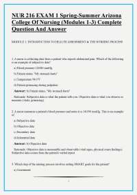 NUR 216 EXAM 1 Spring-Summer Arizona College Of Nursing (Modules 1-3) Complete Question An