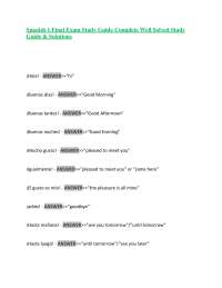 Spanish 1 Final Exam Study Guide Complete Well Solved Study Guide & Solutions