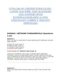 CCNA 200-301 CERTIFICATION EXAM - LATEST 2026 TOPIC TEST QUESTIONS AND ANSWERS WITH RATION