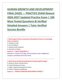 HUMAN GROWTH AND DEVELOPMENT FINAL (HGD) — PRACTICE EXAM Newest 2026-2027 Updated Practi