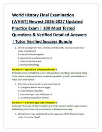 World History Final Examination (WHIST) Newest 2026-2027 Updated Practice Exam | 100 Mos