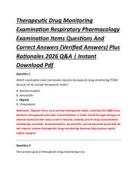 Therapeutic Drug Monitoring Examination Respiratory Pharmacology Examination Items