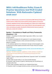 MHA 708 Healthcare Policy Exam B Practice Questions And Well Graded Solutions With Rati