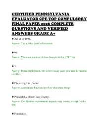 CERTIFIED PENNSYLVANIA EVALUATOR CPE TOP COMPULSORY PRACTICE SOLUTION SET 2026 TESTED QUES