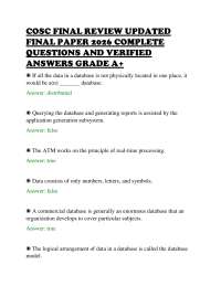 COSC FINAL REVIEW UPDATED FINAL PAPER 2026 COMPLETE QUESTIONS AND VERIFIED ANSWERS GRADE A