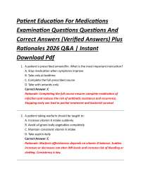 Patient Education For Medications Examination Questions Questions And Correct Answers