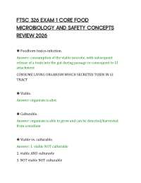 FTSC 326 EXAM 1 CORE FOOD MICROBIOLOGY AND SAFETY CONCEPTS REVIEW 2026