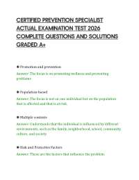 CERTIFIED PREVENTION SPECIALIST ACTUAL EXAMINATION TEST 2026 COMPLETE QUESTIONS AND SOLUTI