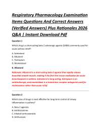 Respiratory Pharmacology Examination Items Questions And Correct Answers