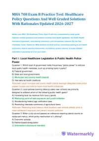 MHA 708 Exam B Practice Test: Healthcare Policy Questions And Well Graded Solutions Wit