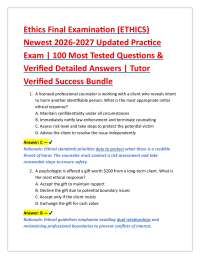 Ethics Final Examination (ETHICS) Newest 2026-2027 Updated Practice Exam | 100 Most Test