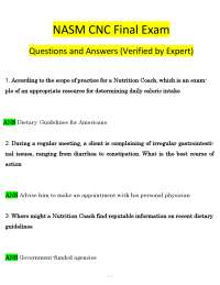 NASM CNC Final Exam Questions and Answers PDF | Verified by Expert | Nutrition Coach Certi