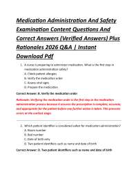 Medication Administration And Safety Examination Content Questions And Correct Answers