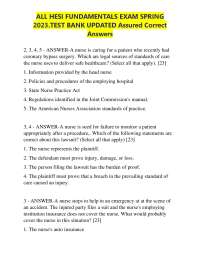 ALL HESI FUNDAMENTALS EXAM SPRING