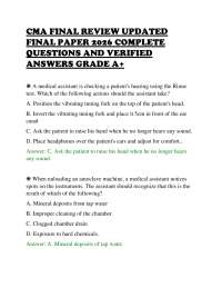 CMA FINAL REVIEW UPDATED FINAL PAPER 2026 COMPLETE QUESTIONS AND VERIFIED ANSWERS GRADE A+