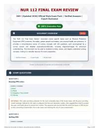 NUR 112 Final Exam Review 260+ (Updated 2026) Official-Style Exam Pack Verified Answers