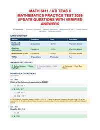 MATH 3411 / ATI TEAS 6 MATHEMATICS PRACTICE TEST 2026 UPDATE QUESTIONS WITH VERIFIED ANSWE