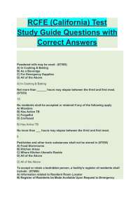 RCFE (California) Test Study Guide Questions with Correct Answers