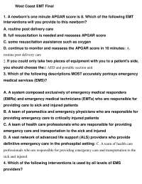 WEST COAST EMT FINAL EXAM QUESTIONS AND ANSWERS COMPLETE EMS STUDY GUIDE