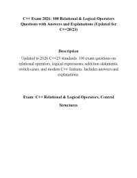 C++ Exam 2026: 100 Relational & Logical Operators Questions with Answers and Explanations