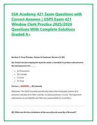 SSA Academy 421 Exam Questions with Correct Answers | USPS Exam 421 Window Clerk Practic