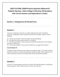 NUR 254 FINAL EXAM Practice Questions Maternal & Pediatric Nursing – Galen College of Nurs