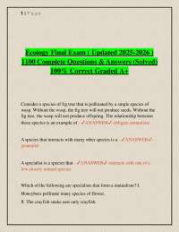 Ecology Final Exam ( Updated 2025-2026 ) 1100 Complete Questions & Answers (Solved) 100%