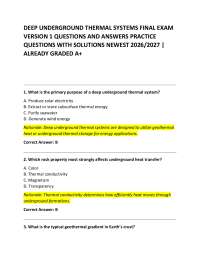 DEEP UNDERGROUND THERMAL SYSTEMS FINAL EXAM VERSION 1 QUESTIONS AND ANSWERS PRACTICE QUE