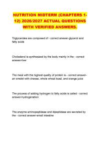 NUTRITION MIDTERM (CHAPTERS 1 12) 2026/2027 ACTUAL QUESTIONS WITH VERIFIED ANSWERS.