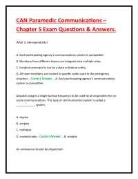CAN Paramedic Communications – Chapter 5 Exam Questions & Answers.