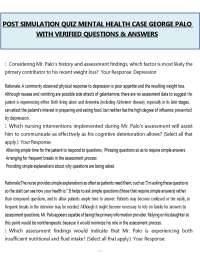 Mental Health Post-Simulation Quiz George Palo (PDF) | 2026 Case Questions & Answers