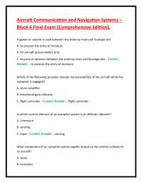Aircraft Communication and Navigation Systems – Block 6 Final Exam (Comprehensive Edition)