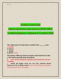 Ecology Exam final update Questions and Answers |With 100% Verified Solutions | Updated