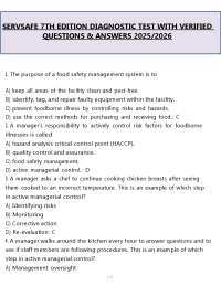 ServSafe 7th Edition Diagnostic Test (PDF) | 2026 Questions & Answers | Food Safety