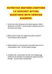 NUTRITION MIDTERM CHAPTERS 1-6 2026/2027 ACTUAL QUESTIONS WITH VERIFIED ANSWERS.