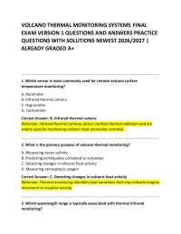 VOLCANO THERMAL MONITORING SYSTEMS FINAL EXAM VERSION 1 QUESTIONS AND ANSWERS PRACTICE Q