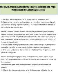 Mental Health Pre-Simulation Quiz George Palo (PDF) | 2026 Nursing Case Questions & Answer