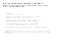 NORTH CAROLINA PRECISION MACHINING CERTIFICATION – PRACTICE QUESTIONS AND CORRECT ANSWERS
