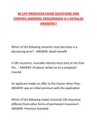 NJ LIFE PRODUCER EXAM QUESTIONS AND VERIFIED ANSWERS 2025(GRADED A+) DETAILED ANSWERS!!