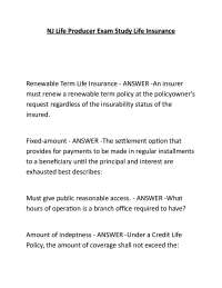 NJ Life Producer Exam Study Life Insurance