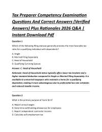 Tax Preparer Competency Examination Questions And Correct Answers (Verified Answers) Plu