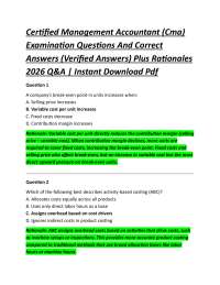 Certified Management Accountant (Cma) Examination Questions And Correct Answers (Verifie