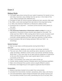 Comprehensive Exam 3 study guide covering major jazz artists, musical styles, historical d