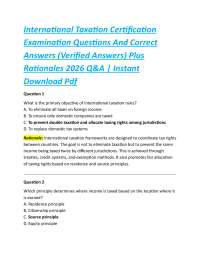 International Taxation Certification Examination Questions And Correct Answers (Verified