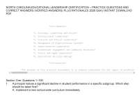 NORTH CAROLINA EDUCATIONAL LEADERSHIP CERTIFICATION – PRACTICE QUESTIONS AND CORRECT ANSWE