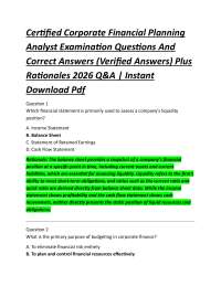 Certified Corporate Financial Planning Analyst Examination Questions And Correct Answers