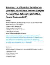 State And Local Taxation Examination Questions And Correct Answers (Verified Answers) Pl
