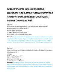 Federal Income Tax Examination Questions And Correct Answers (Verified Answers) Plus Rat