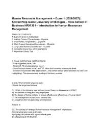 Human Resources Management – Exam 1 (2026_2027) _ Solved Prep Guide University of Michigan
