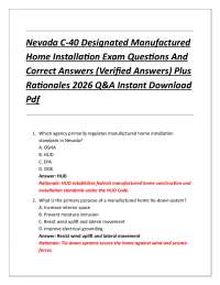 Nevada C-40 Designated Manufactured Home Installation Exam Questions And Correct Answers